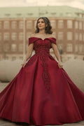 Off-the-shoulder A-Line Satin Wedding Dresses Bridal Gowns With Lace