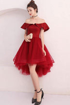 Tüll Off-Shoulder Kurzes Ballkleid Burgund Heimkehrkleid