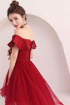 Tüll Off-Shoulder Kurzes Ballkleid Burgund Heimkehrkleid