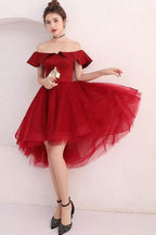 Tüll Off-Shoulder Kurzes Ballkleid Burgund Heimkehrkleid