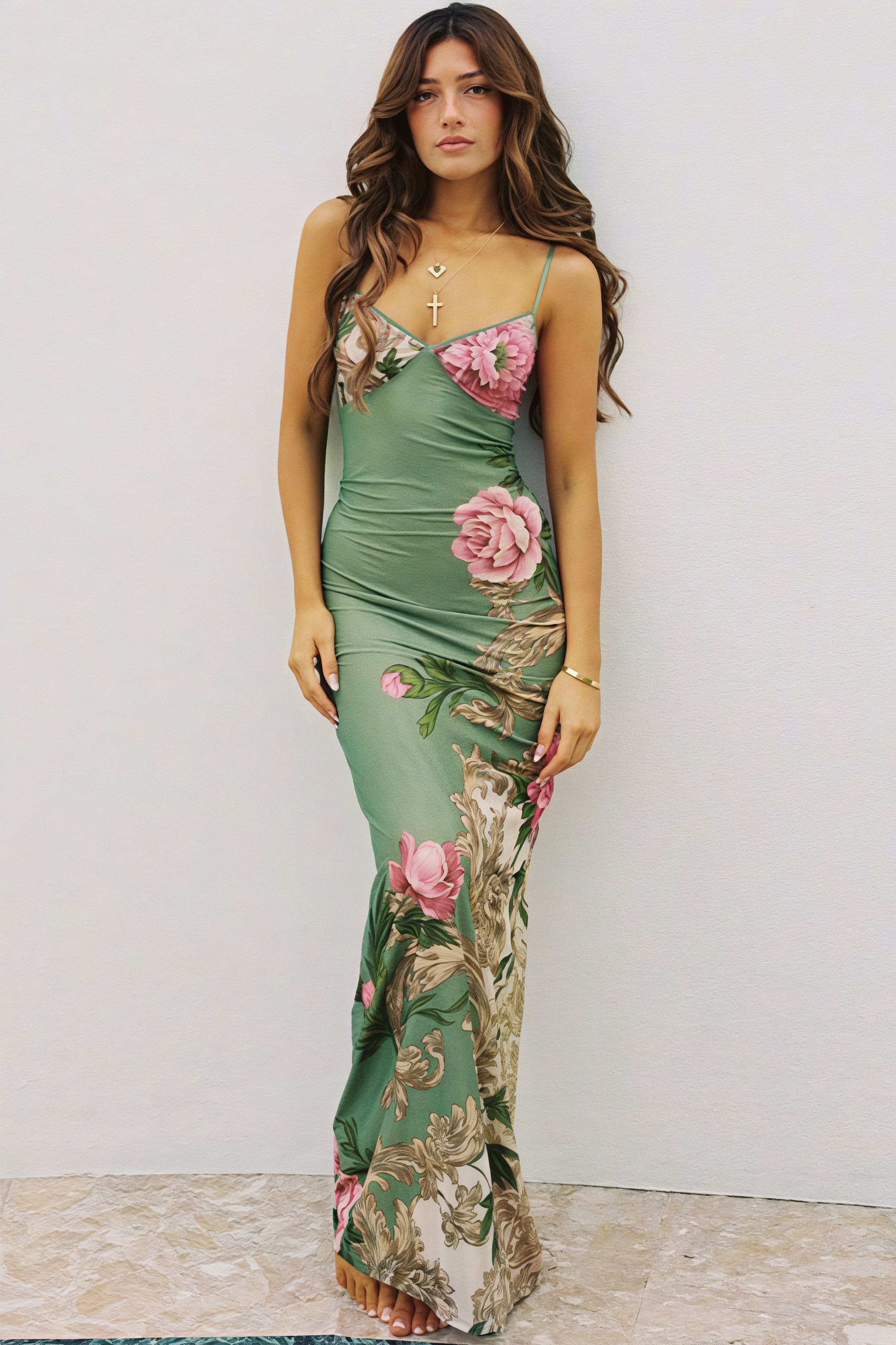 Sexy Print V-Neck Spaghetti Strap Backless Maxi Dress