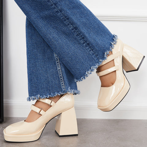Platform Mary Jane Pumps Block Chunky Heel Ankle Strap Lolita Shoes