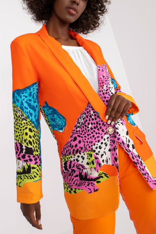 Langer Blazer im Slim Fit mit Leopardenmuster und Kontrast 