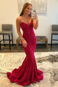 Meerjungfrauen-Abendkleid aus fuchsiafarbenem Paillettenkleid