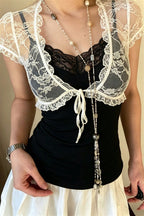 Lace Patchwork Mesh Twin Set Blouse