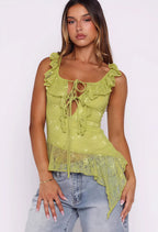 Chic White Lace Tie Backless Tank Top