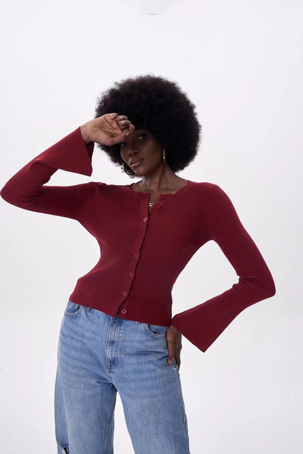 Flare Sleeve Button Cardigan