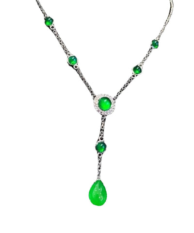 Neu Grün Sterling Silber Overgild Zirkon Jade Quaste Anhänger Halskette 