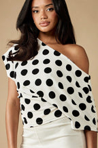 Polka Dot Asymmetrical Off Shoulder Blouse