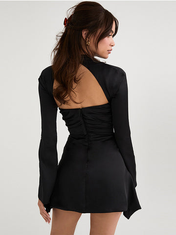 Ruched Mini Dress Cutout Ruffles Sleeves Backless Birthday Party Dresses