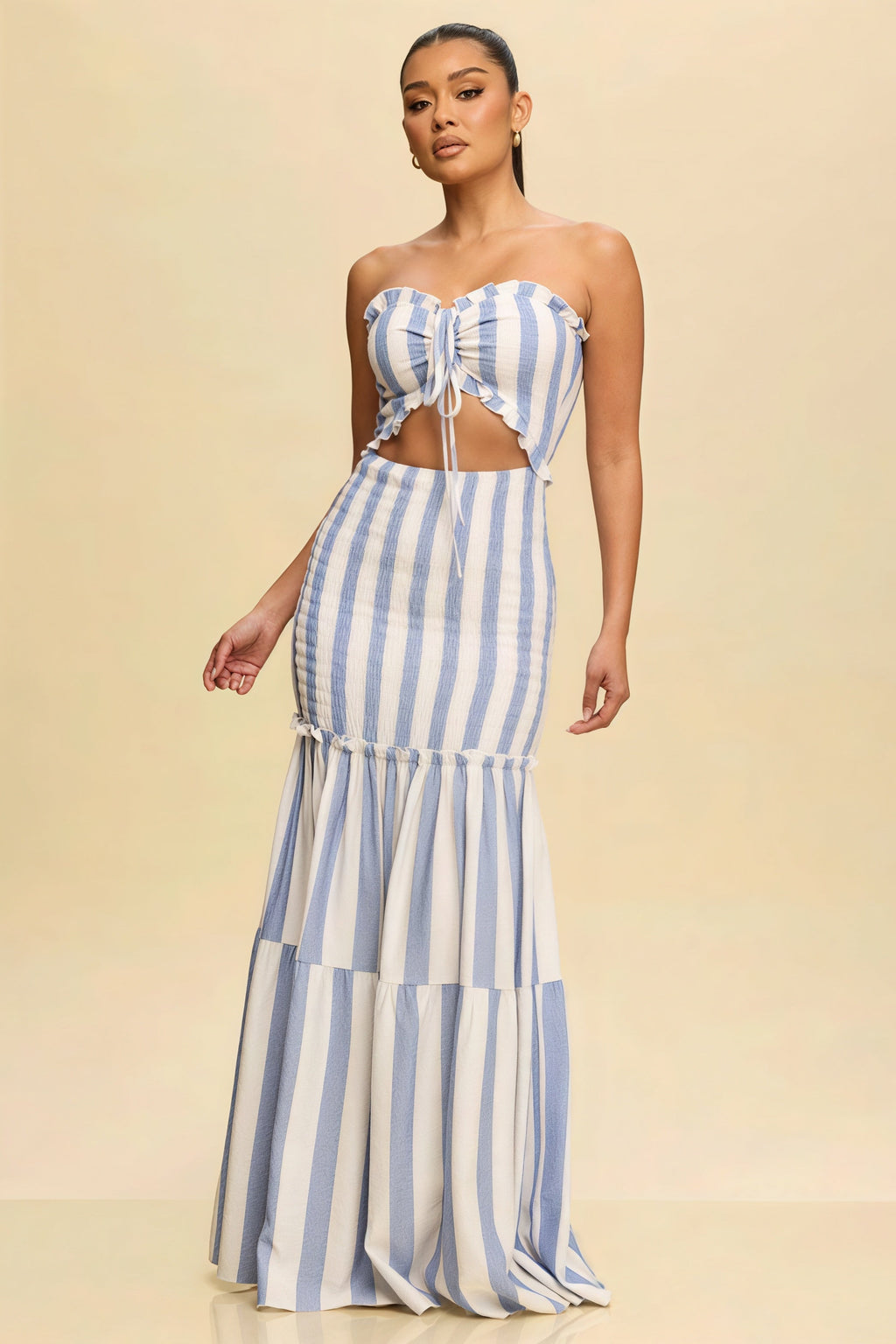 Printed Strapless Cutout Maxi Dress