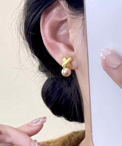 Stylish Gold Sterling Silver Overgild Pearl Stud Earrings