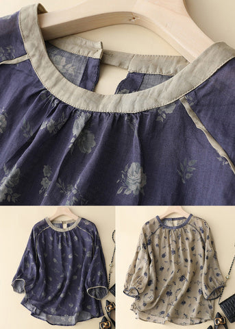 Camiseta holgada de algodón con botones y estampado caqui, mangas con pulsera 