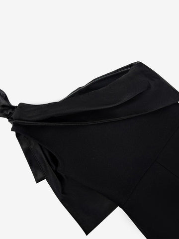 Schwarzes Partykleid mit One-Shoulder-Schleife, asymmetrisch, elegantes Maxikleid 