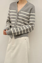 Knit Striped V Neck Colorblock Cardigan