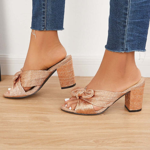 Chunky Block Heel Mule Sandals Open Toe Slip on Dress Shoes