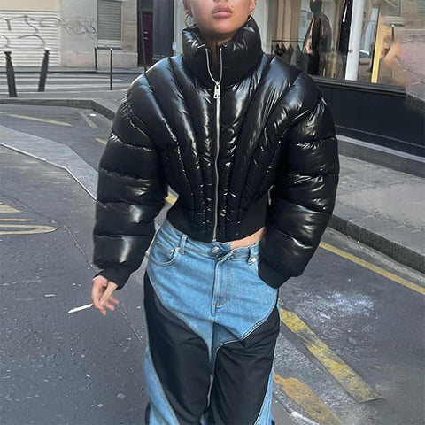 TARUXY Chaquetas negras ajustadas para mujer, abrigo corto de manga larga a la moda, chaquetas casuales de calle para mujer, ropa de invierno para mujer 2023 