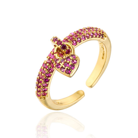 "Zirconia Love Knot: Heart Charm Rings"