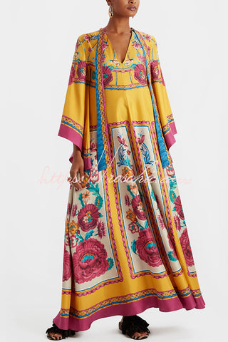Shine The Light Unique Printed High Neck Bell Sleeve Loose Maxi Dress
