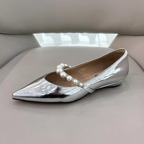 Spitzschuh Mary Jane Damenschuhe Flats Perlen Kristall Flache Sandalen 2024 Designer Sommer Gemütliche Schuhe Neue Marke Femme Chaussure 