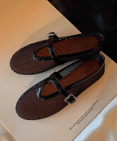 DIY Splicing Flats Shoes Black Breathable Mesh Zircon
