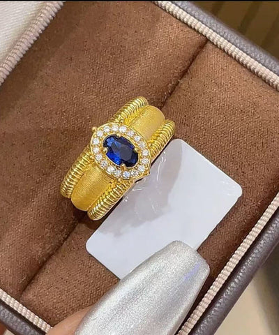Anillos de huevo de paloma con circonitas doradas en plata fina de ley blanca 
