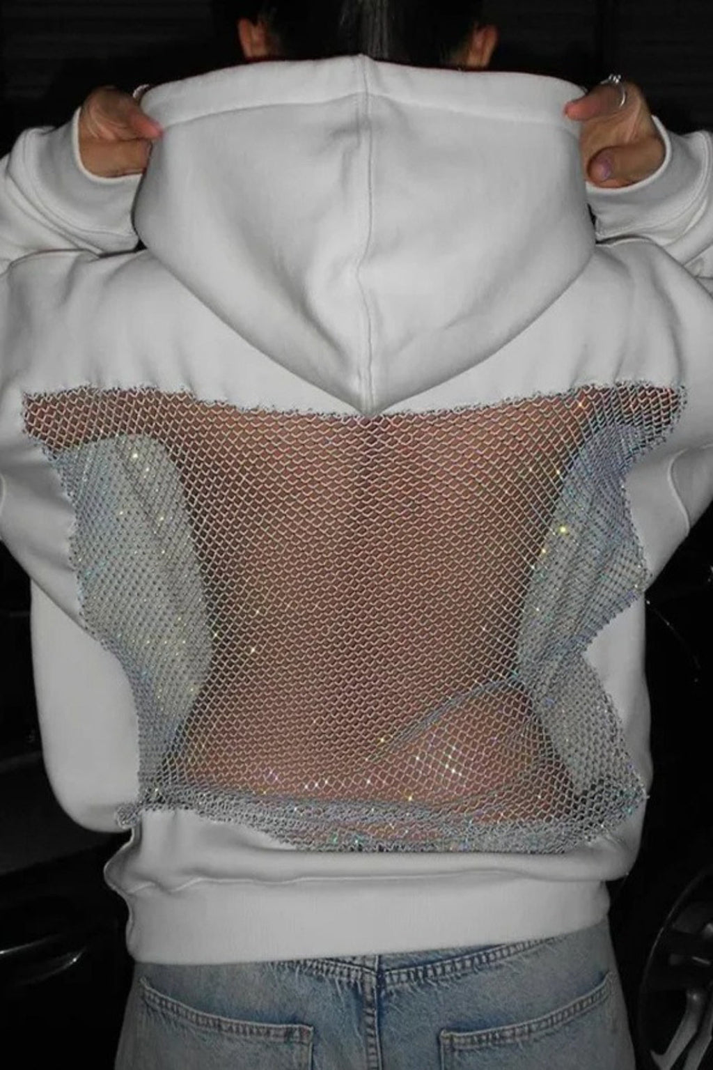 Hollow Mesh Long Sleeve Pullover Hoodie
