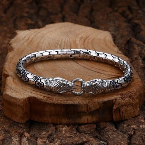 Sterling Silver Vintage Blue Zirconia Snake Bracelet