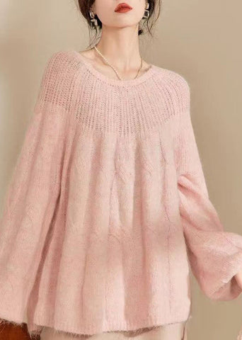 Französisch Rosa O Neck Aushöhlen Gestrickte Pullover Tops Frühling 