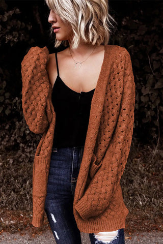 chic brown woven texture knitted cardigan