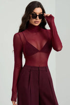 Stand Collar Solid Mesh Slim Fit Long Sleeve Tee