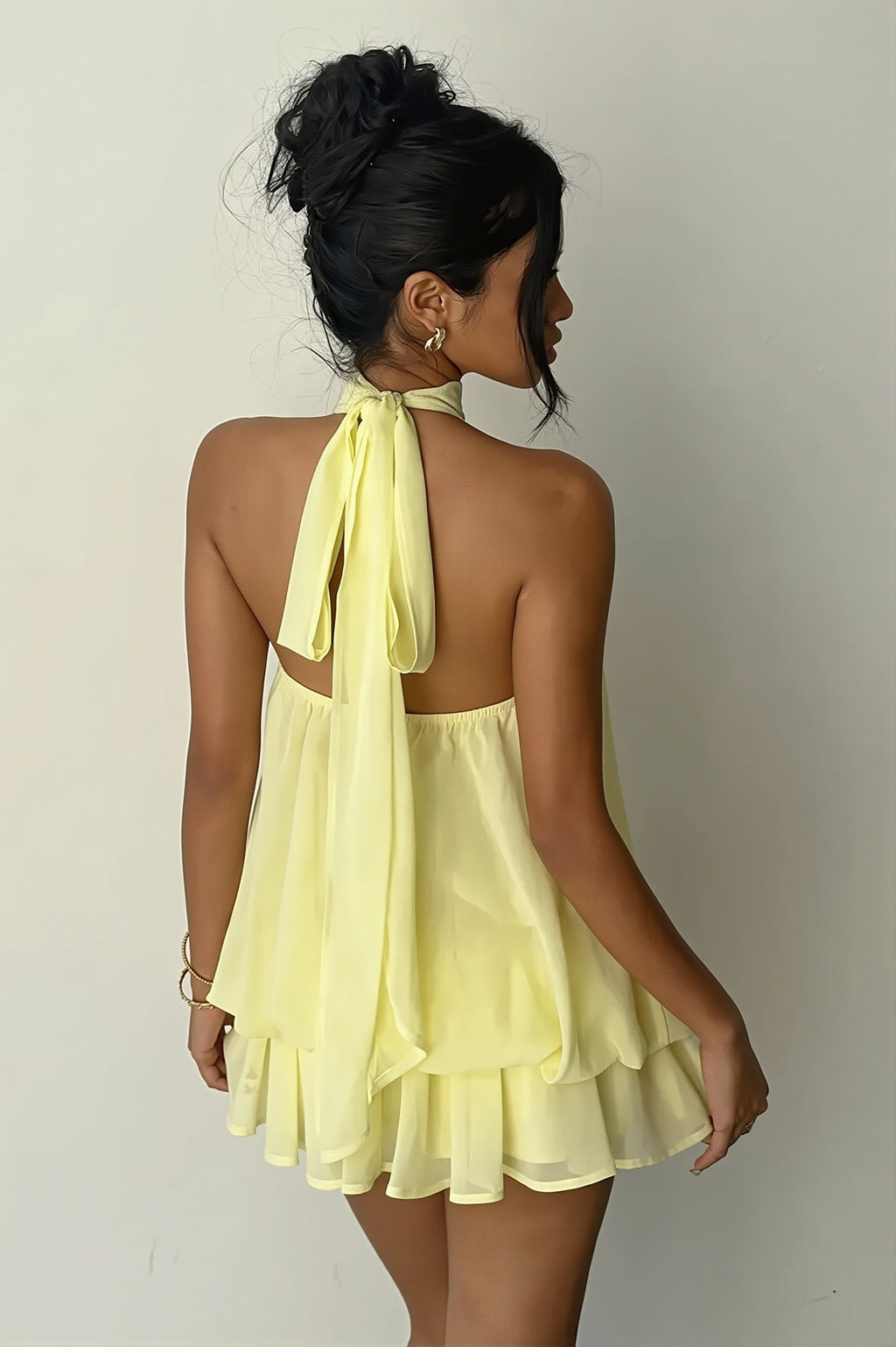 Vacation Halter Backless High Waist Flowy Mini Dress