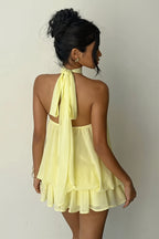 Vacation Halter Backless High Waist Flowy Mini Dress