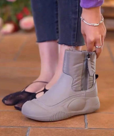 Graue, schicke Spleißstiefel mit Reißverschluss und flauschigem Wollfutter 