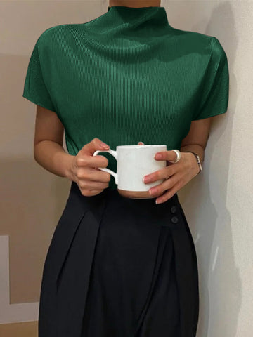 Loose Short Sleeves Solid Color Halter-Neck T-Shirts Tops