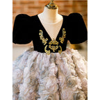 Vestido de niña de las flores para comunión, fiesta de cumpleaños, vintage, floral, esponjoso, princesa. 
