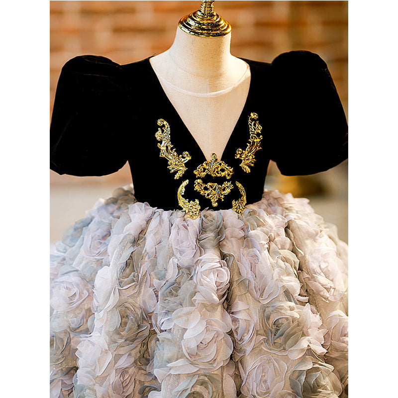 Vestido de niña de las flores para comunión, fiesta de cumpleaños, vintage, floral, esponjoso, princesa. 