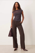 Ruched Polka Dot Mesh Short Sleeve Blouse
