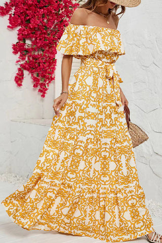 Elegantes vestidos florales con frenillo y hombros descubiertos 