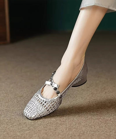 Frauen Spleißen Chunky Schuhe Schwarz Kunstleder Aushöhlen 