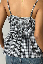 Minimalist Casual Plaid Tie Cami Top