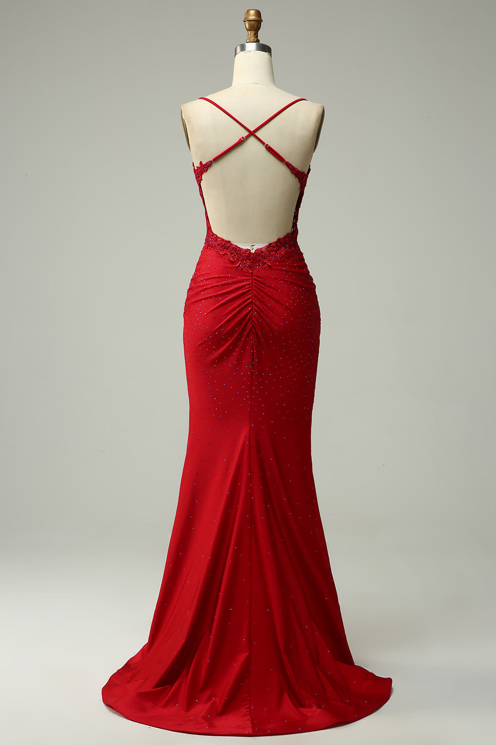 Meerjungfrauen-Abendkleid mit Spaghettiträgern, königsblau, lang, mit Applikationen