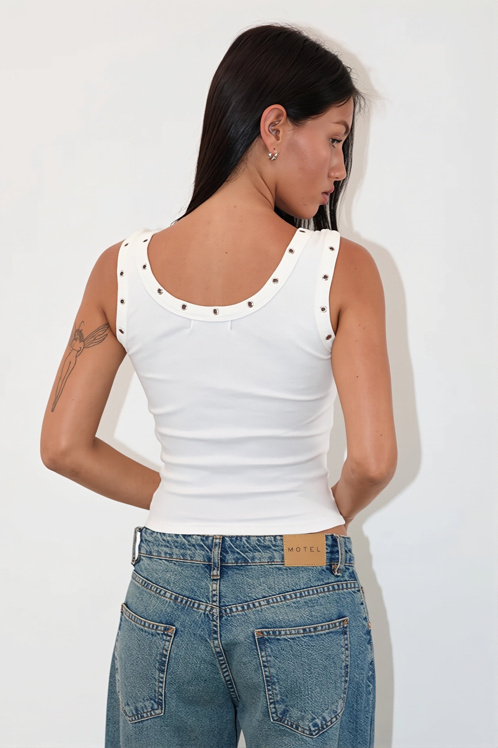 Ribbed Grommet Bodycon Cami Tank Top