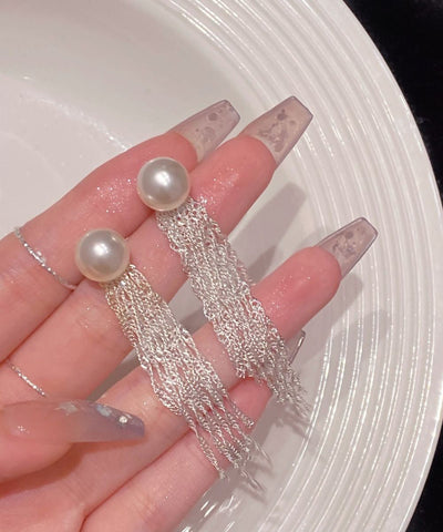 Pendientes modernos de seda con borlas de pera en aleación de plata esterlina 