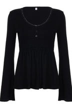 Casual Solid Deep V A Line Elastic Blouse