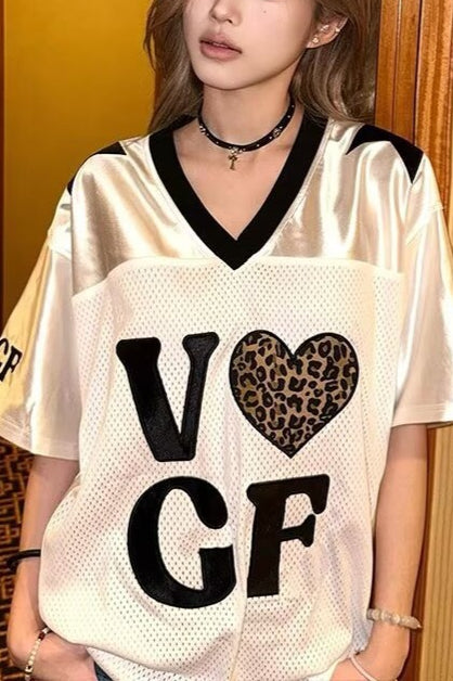 Leopard Print Patchwork Retro Jersey T‑shirt