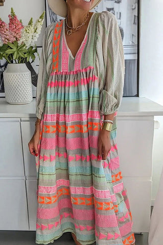 Whisked Away – A-Linien-Midikleid mit geometrischem Farbblock-Print 