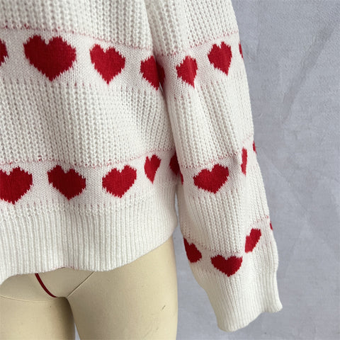 Suéter de punto con rayas de corazón rojo Lovey 