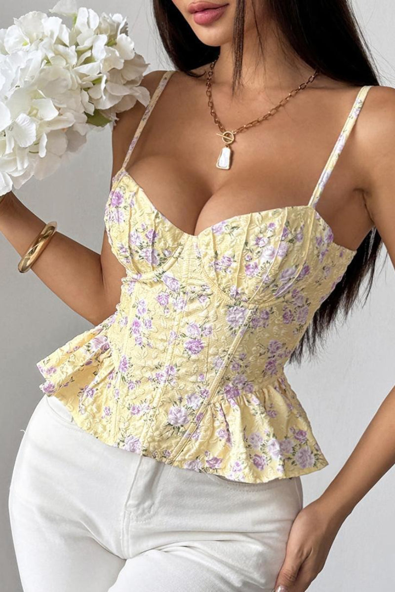 Floral Irregular Ruffle Tie Cami Top