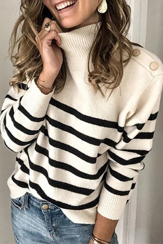 Casual Striped Patchwork Turtleneck Sweaters(4 Colors)